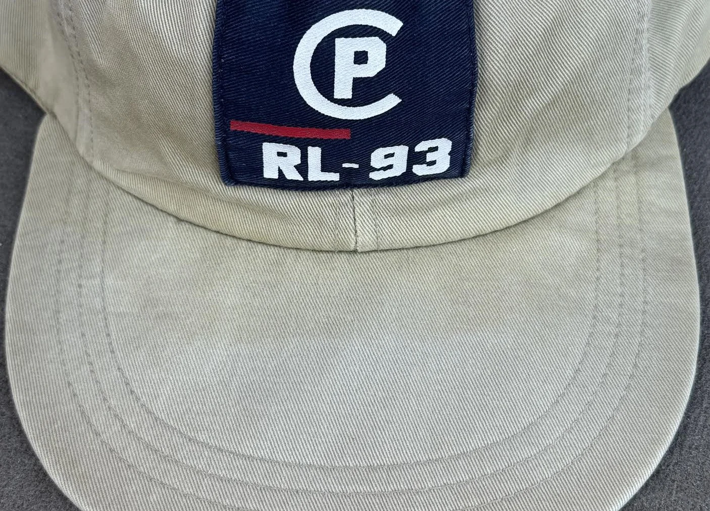 Vintage Polo Ralph Lauren RL-93 Tan / Navy Fitted Hat (Size L